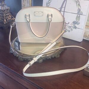 Genuine Kate Spade NYC  Cream and Tan 2 way Dome Satchel with Crossbody Strap